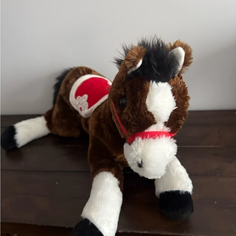 Toys R Us Plush Horse Stuffed Animal Brown White Red Saddle